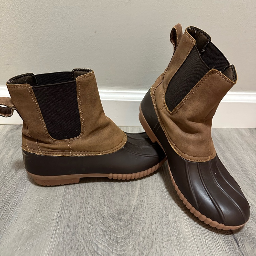 Brown and Black Duck Boots